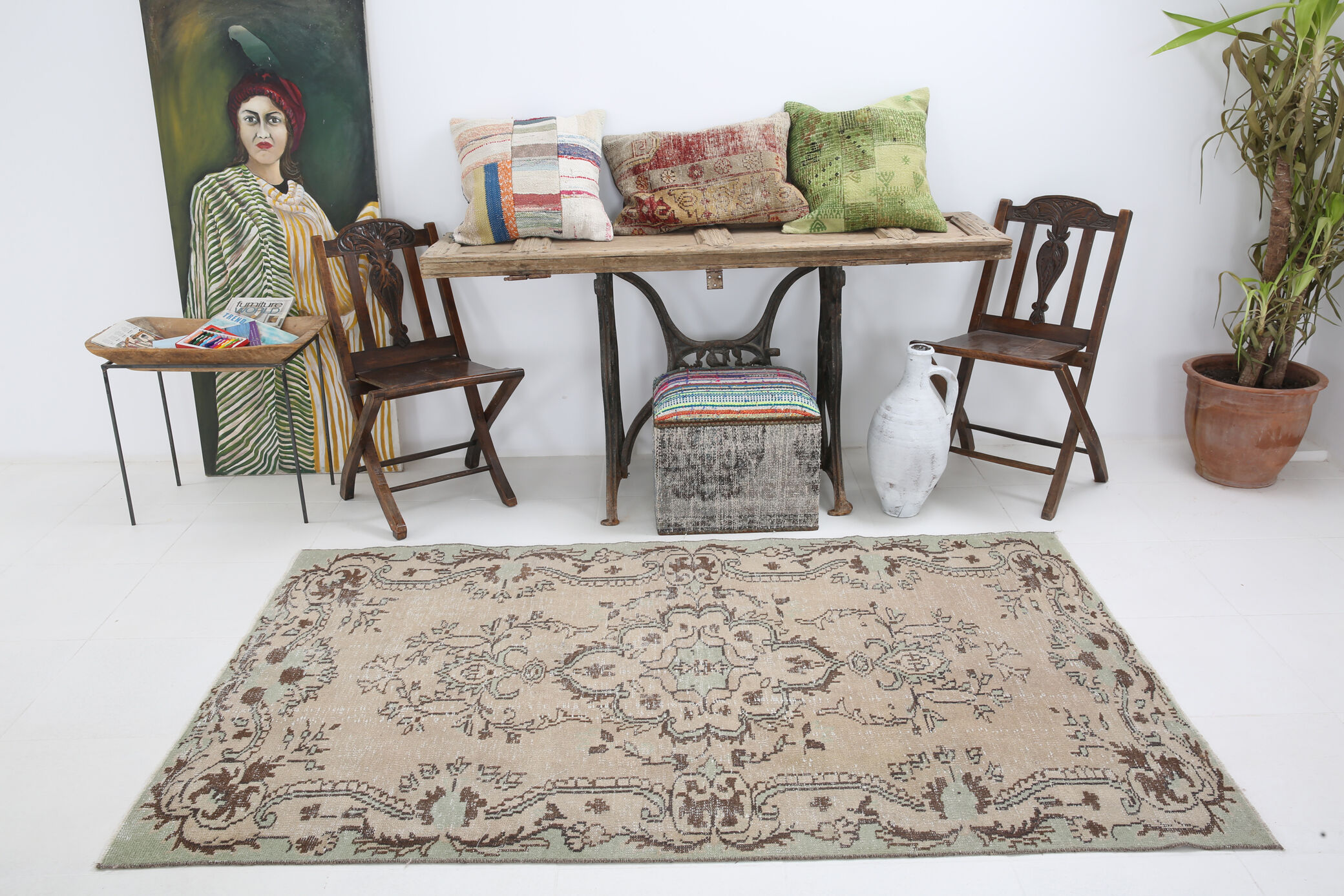 4x7 classic floral vintage tapis rug, 211x125cm