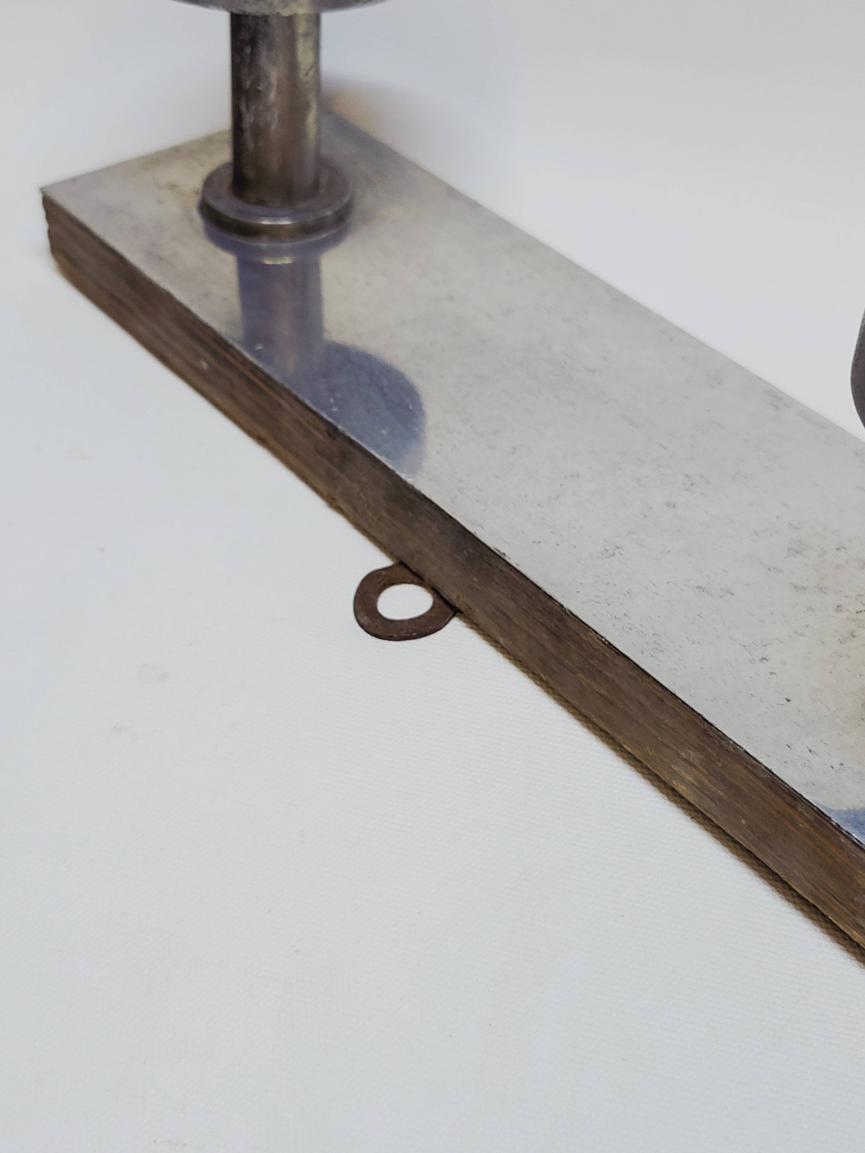 Retro vintage coat rack with 4 aluminum hooks on a wooden frame