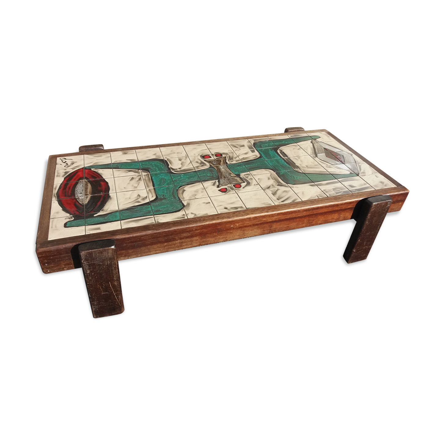 Coffee table ceramic and mahogany by Dan in Vallauris to 1950/60