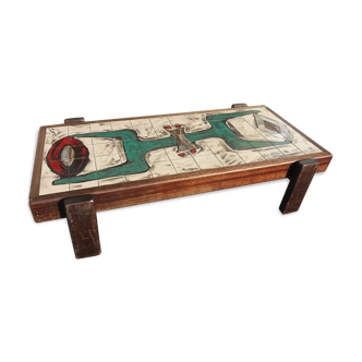 Coffee table ceramic and mahogany by Dan in Vallauris to 1950/60