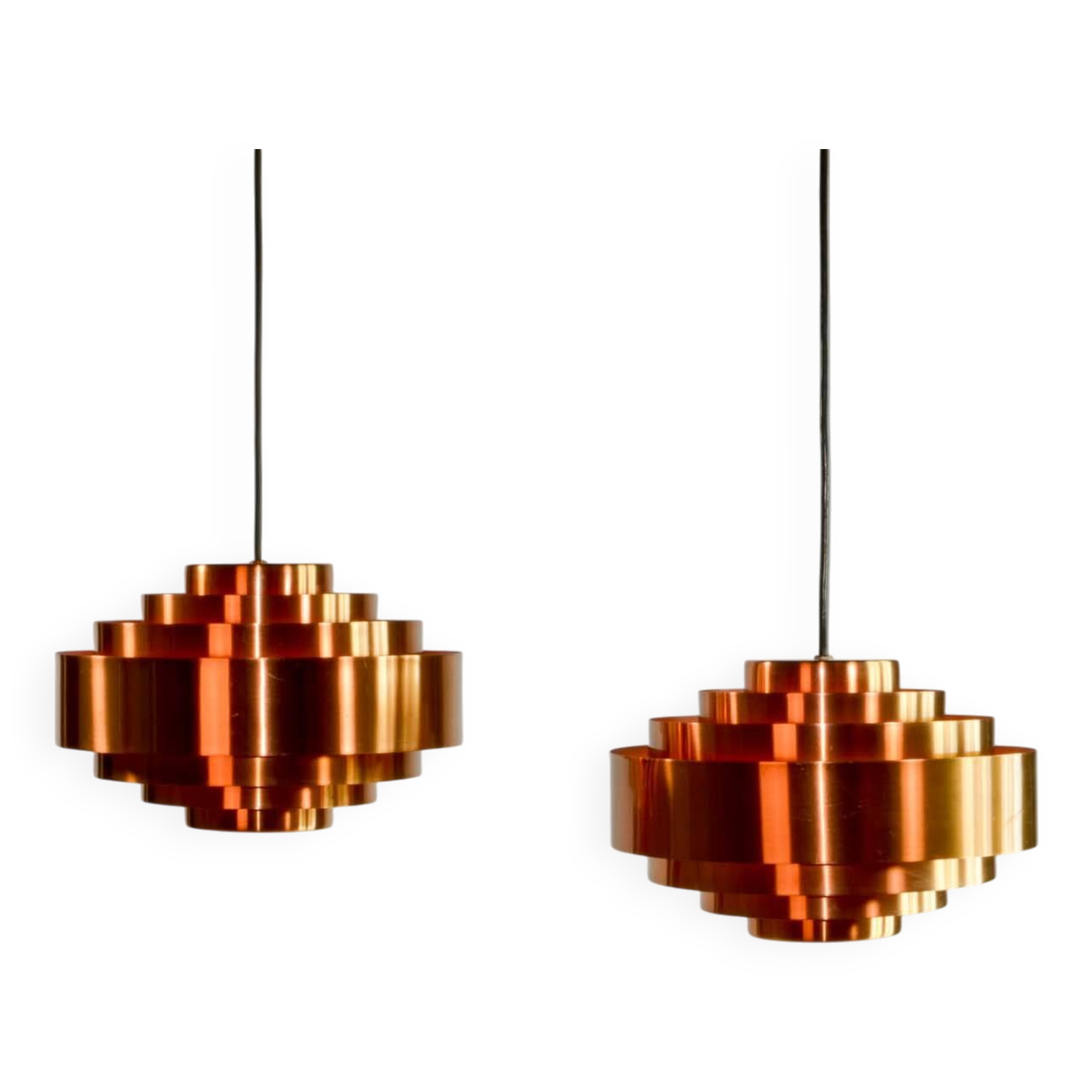 Pair of Midcentury Copper Pendants by Jo Hammerborg for Fog & Mørup, 1960s
