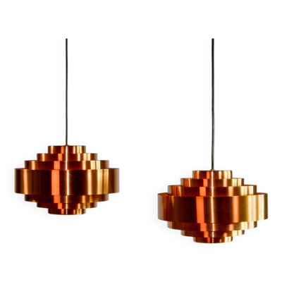 Paire de suspensions vintage en cuivre par Jo Hammerborg pour Fog & Mørup, 1960s
