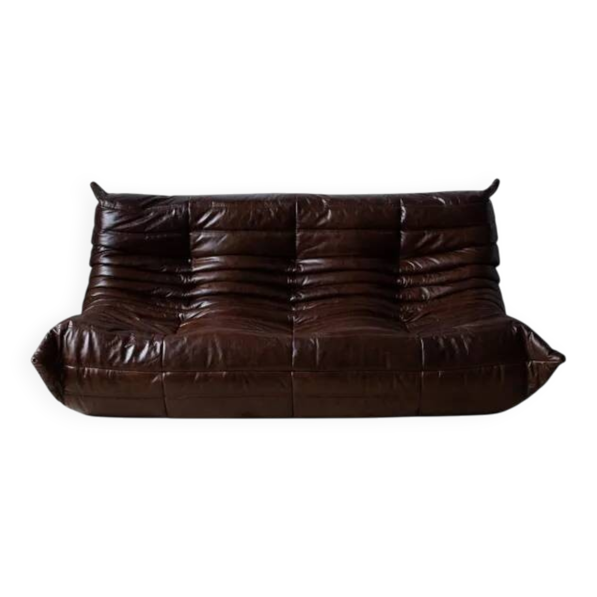 Togo 3-seater sofa in shiny brown leather