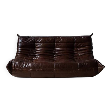 Togo 3-seater sofa in shiny brown leather