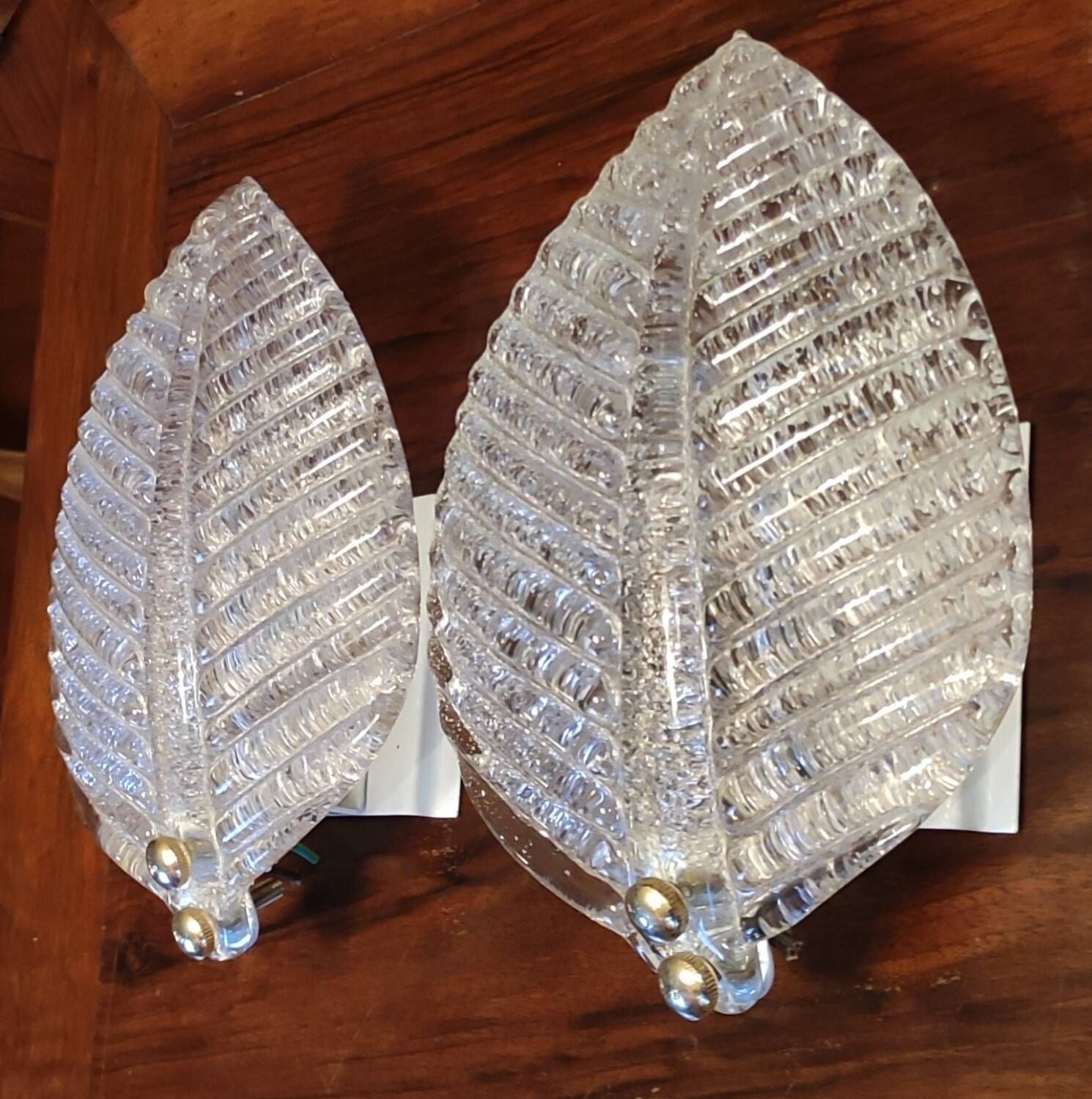 Pair of vintage Barovier and Toso Murano glass leaf wall lights