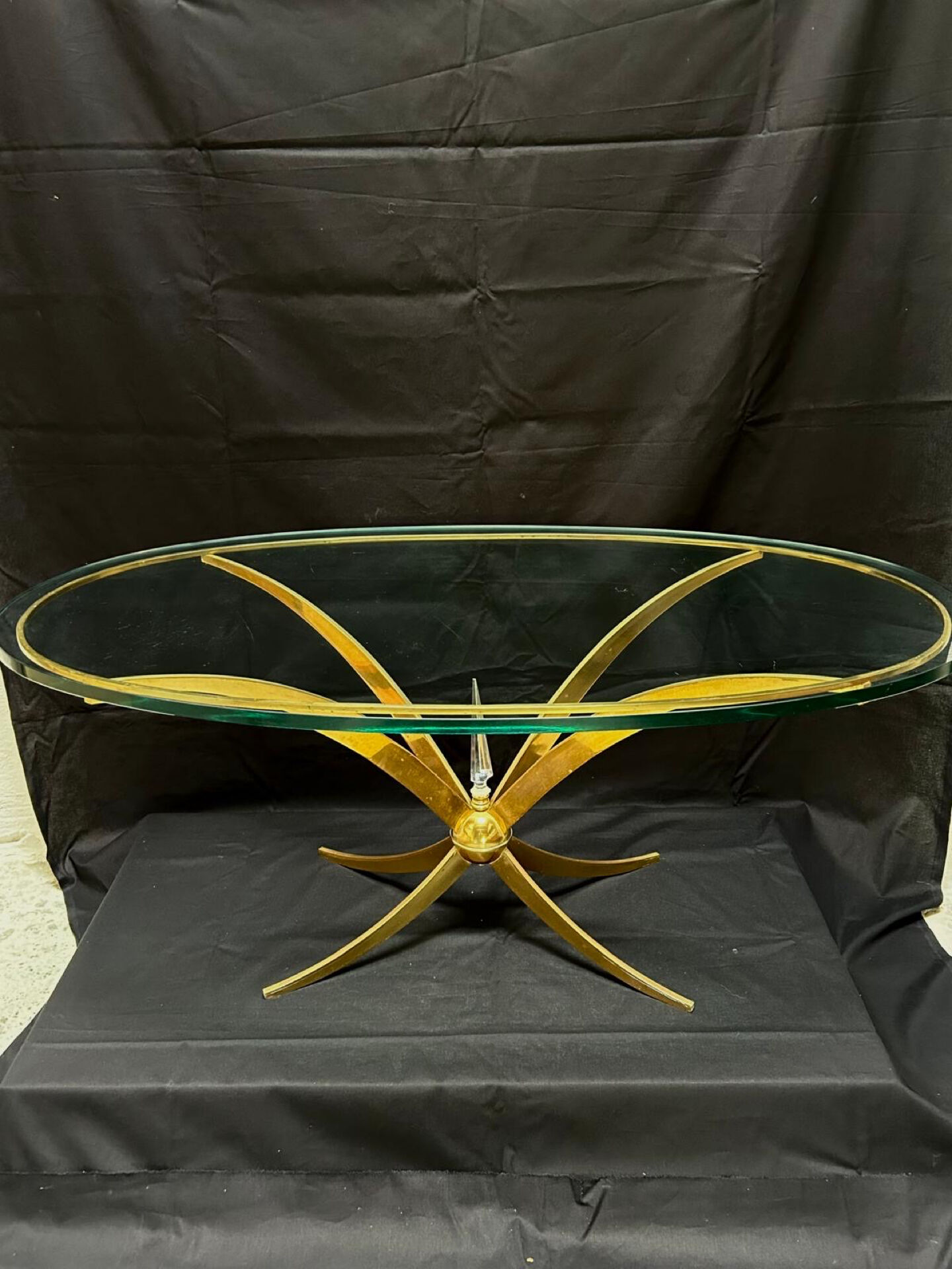 Brass and crystal coffee table, French work, 60s.
