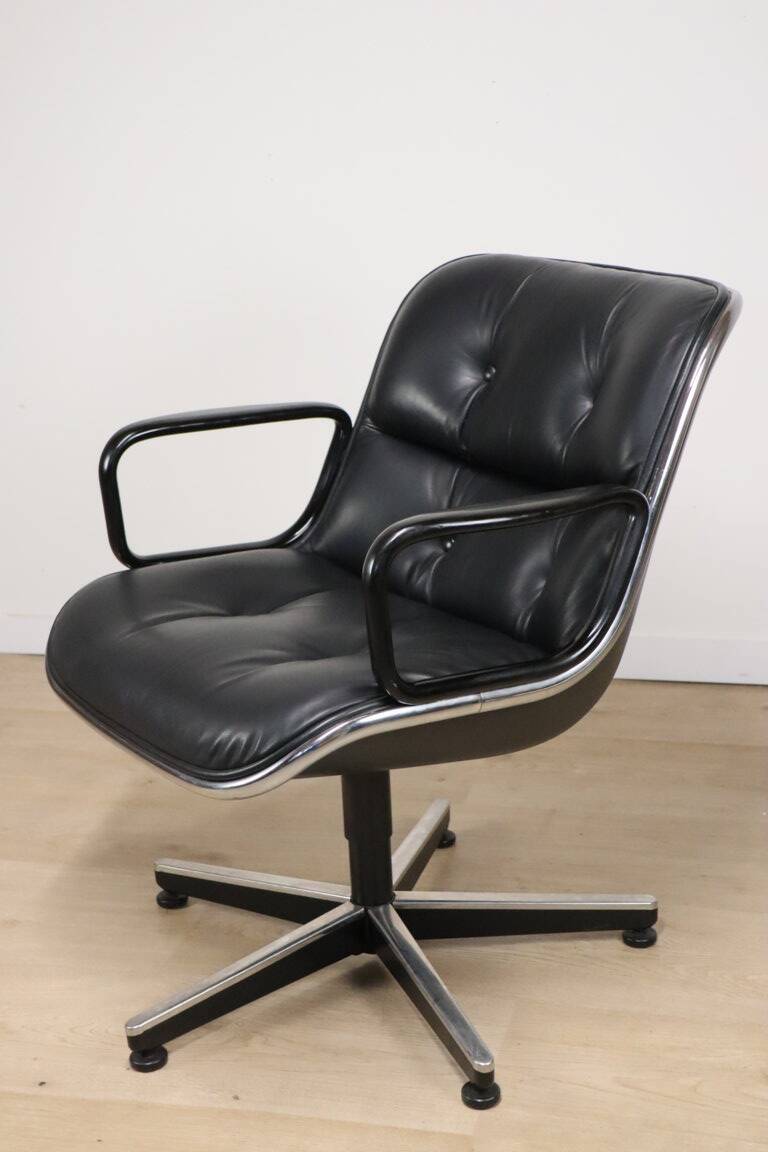 Charles Pollock leather office chair, Knoll edition, 1970