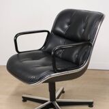 Fauteuil de bureau Charles Pollock édition Knoll en cuir, 1970