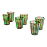Set de 6 verres gobelets vert et violet Murano vers 1980