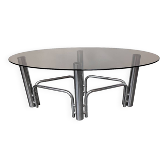 Oval coffee table chrome smoked glass