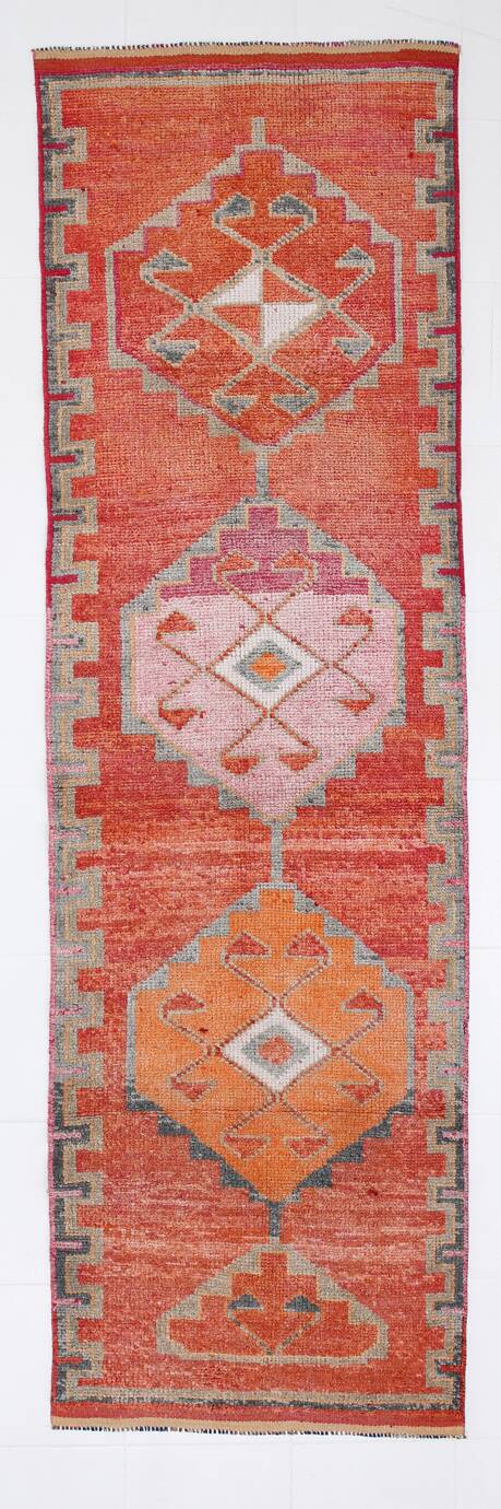3x11 Red & Pink Super Soft Vintage Runner Rug, 98x335Cm