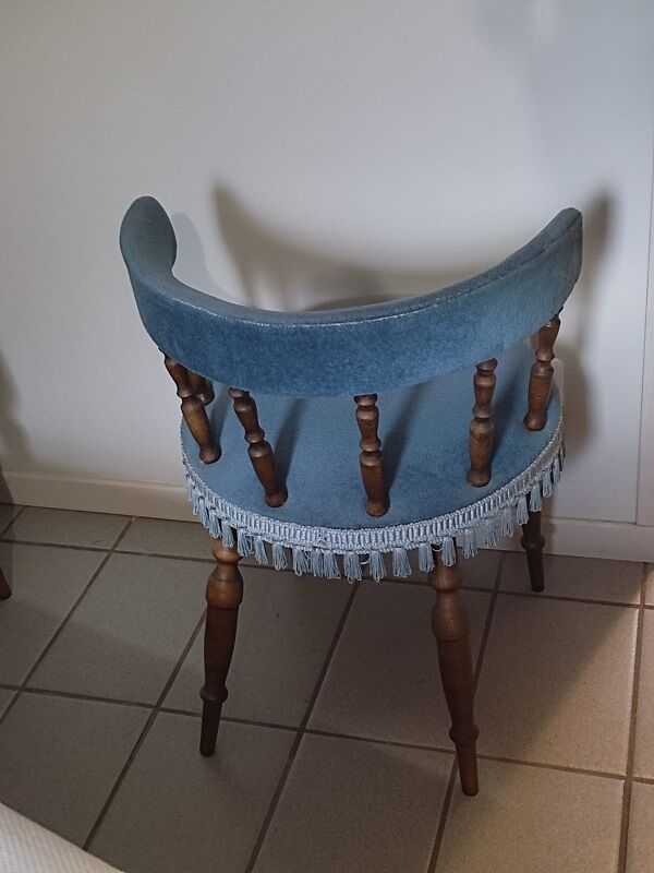 Armchair toad wood velvet fabric blue