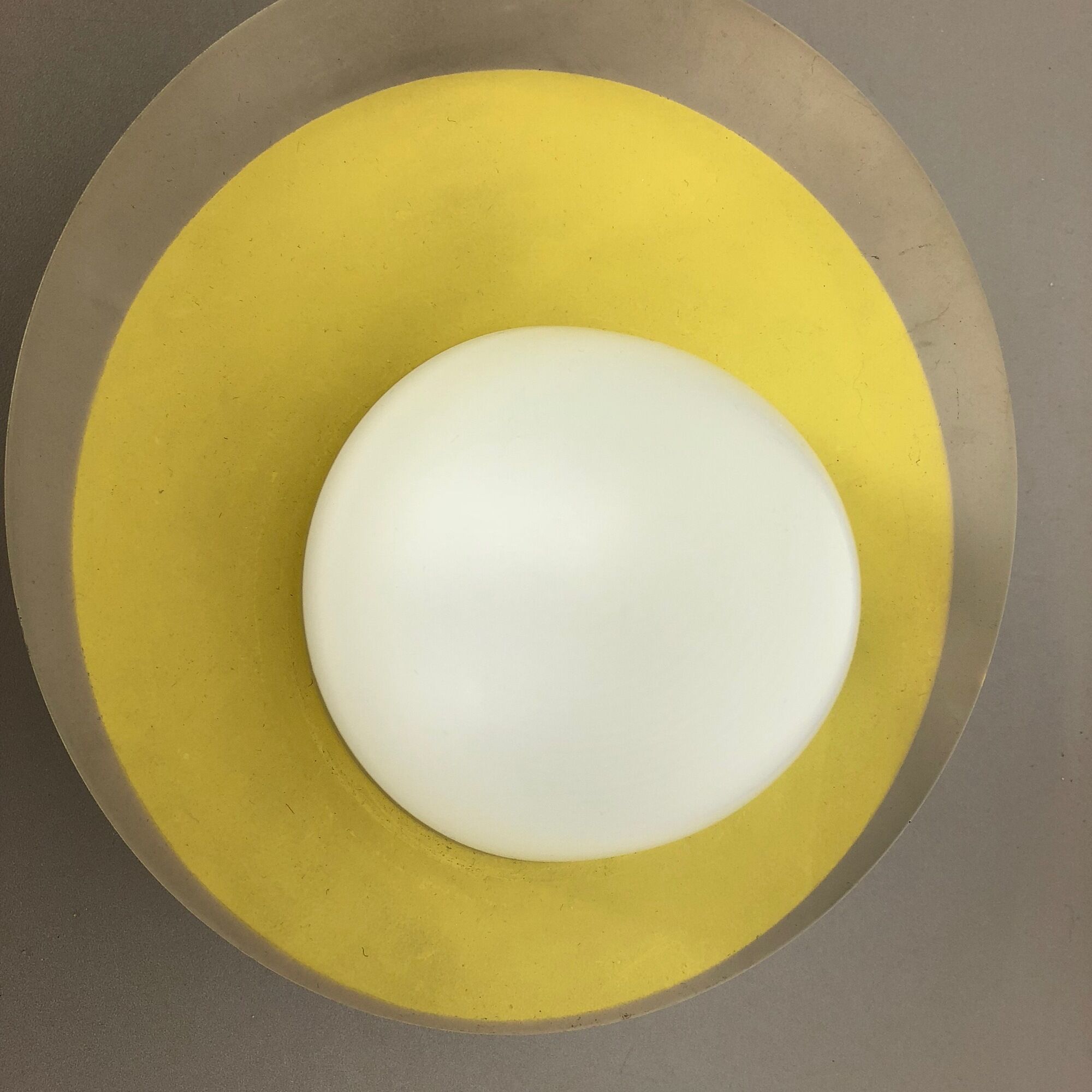 Round metal opaline glass wall light sconce, Italy, 1960s