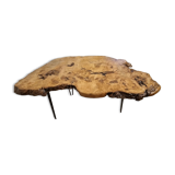 Tripod coffee table in natural solid elm magnifying glass