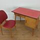 Bureau et chaise Baumann Pégase rouges, pieds compas