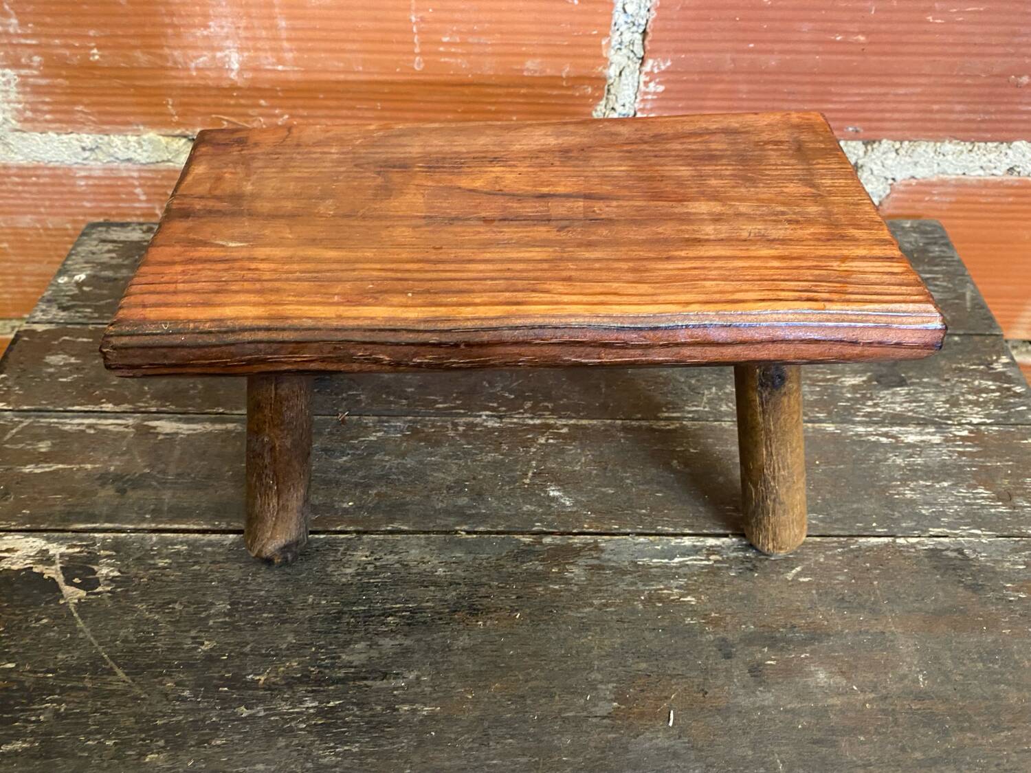 Brutalist Footstool Vintage Chalet Old Solid Wood #D62