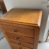 High chest of drawers with 5 drawers, vintage oak, 1950s