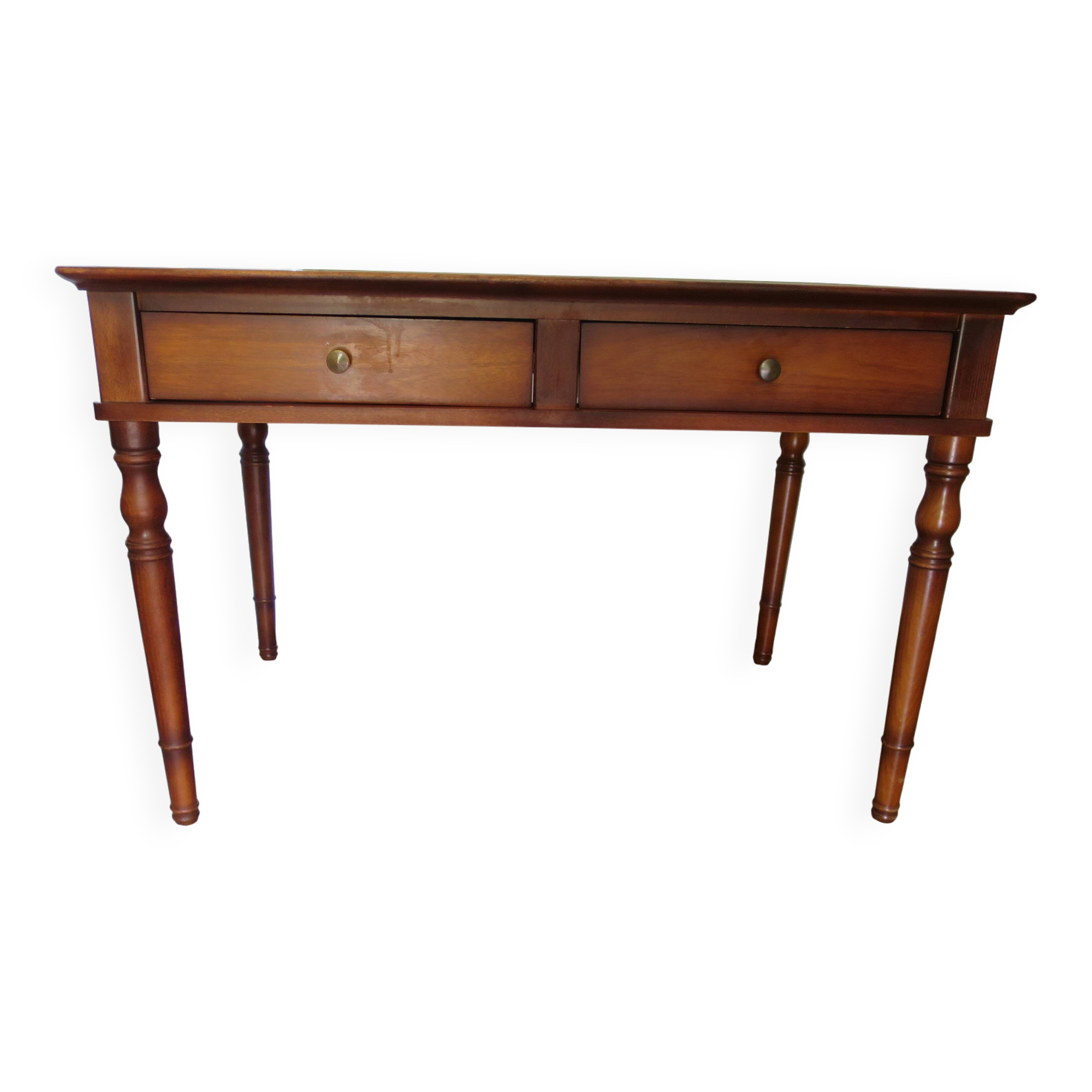 minister's desk - 2 drawers - solid wood - faux leather writing pad - Louis Philippe