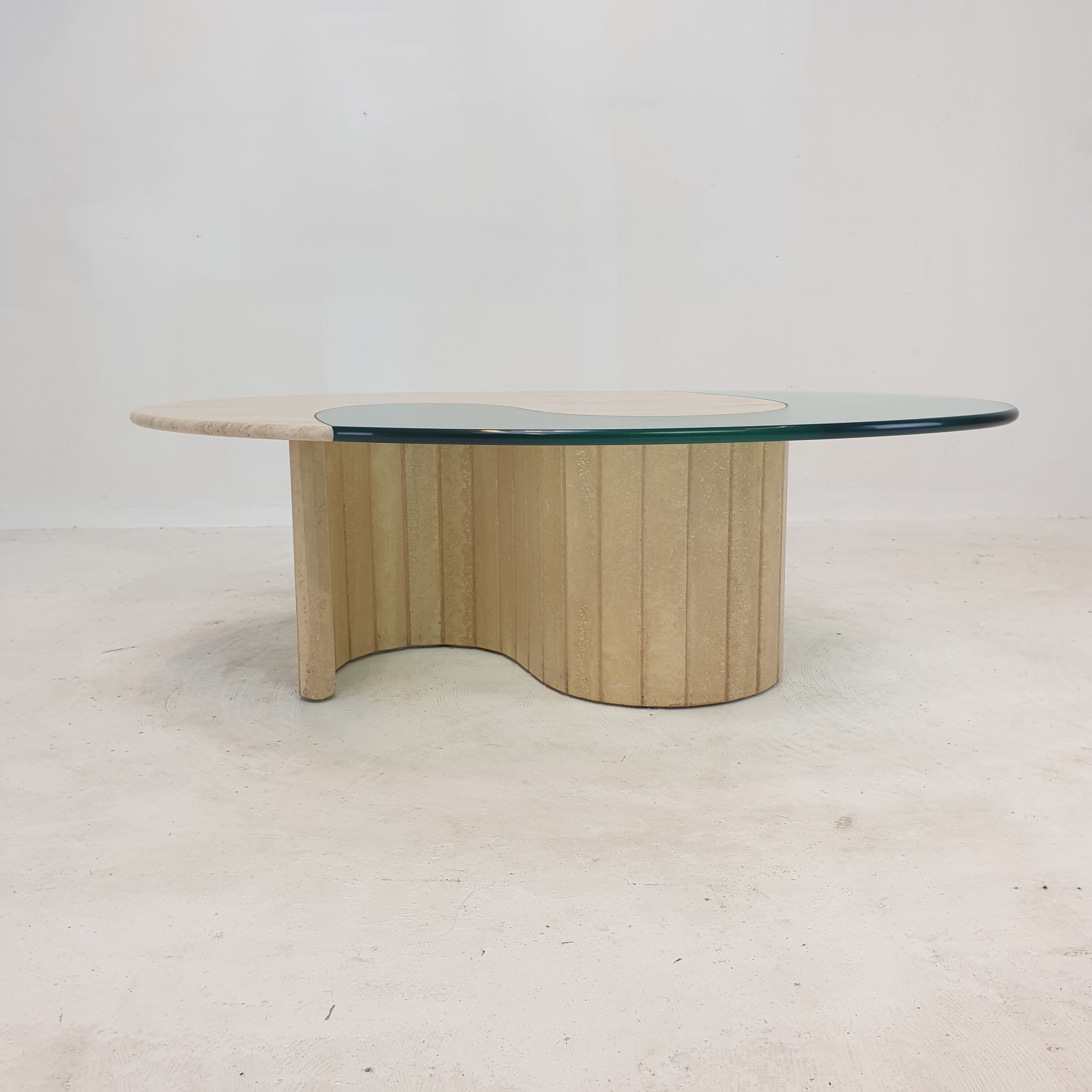 Italian travertine and glass coffee table, 1980's