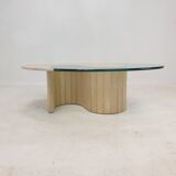 Italian travertine and glass coffee table, 1980's