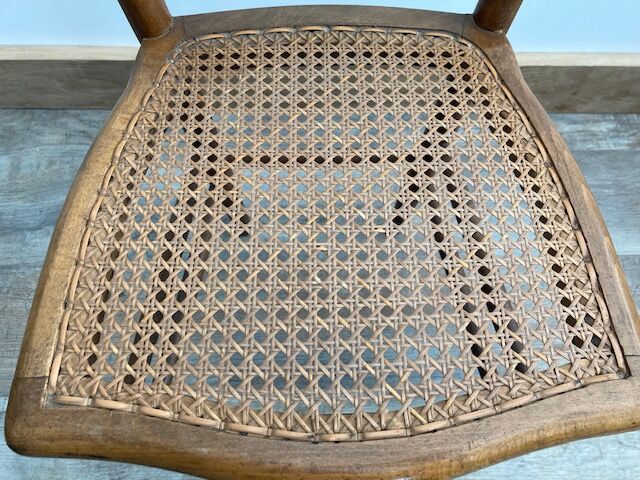 Set of 2 antique wooden bistro chairs canned seats