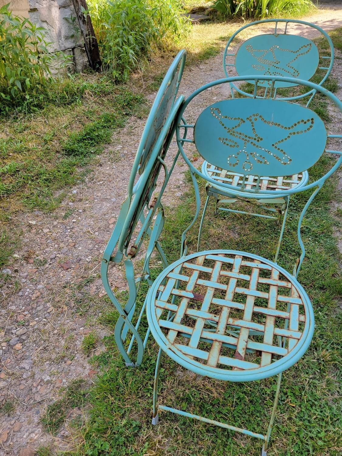Wrought iron folding garden chairs