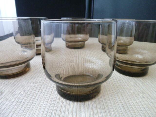 Set of 6 glasses smoked cups 60s-70s