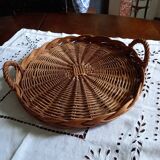 Woven wicker tray with handles