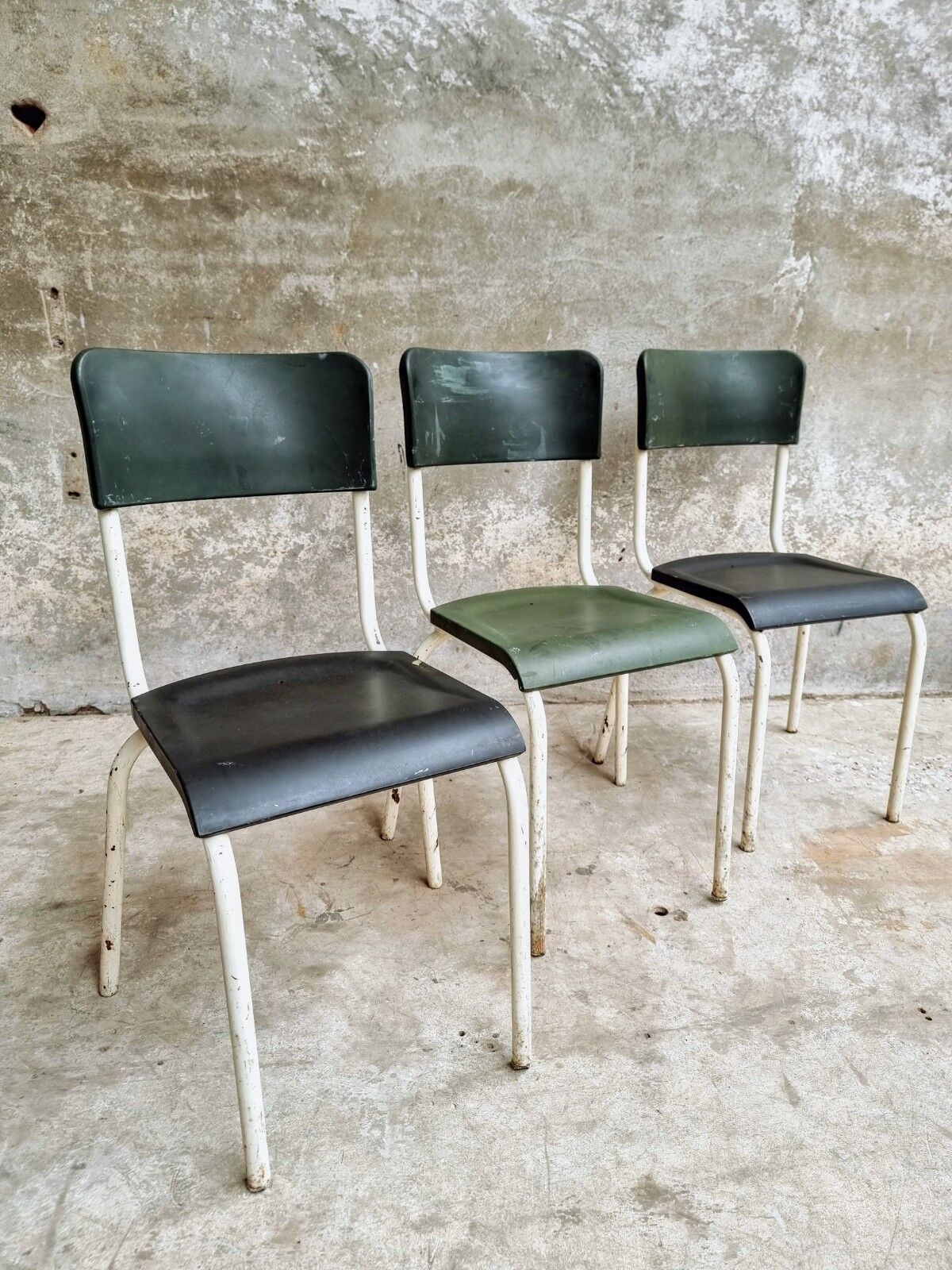 Set of vintage chairs stacking chairs green bakelite