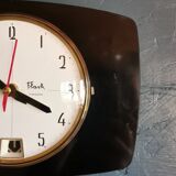 Vintage formica clock rectangular silent wall pendulum "Black transistor flash"