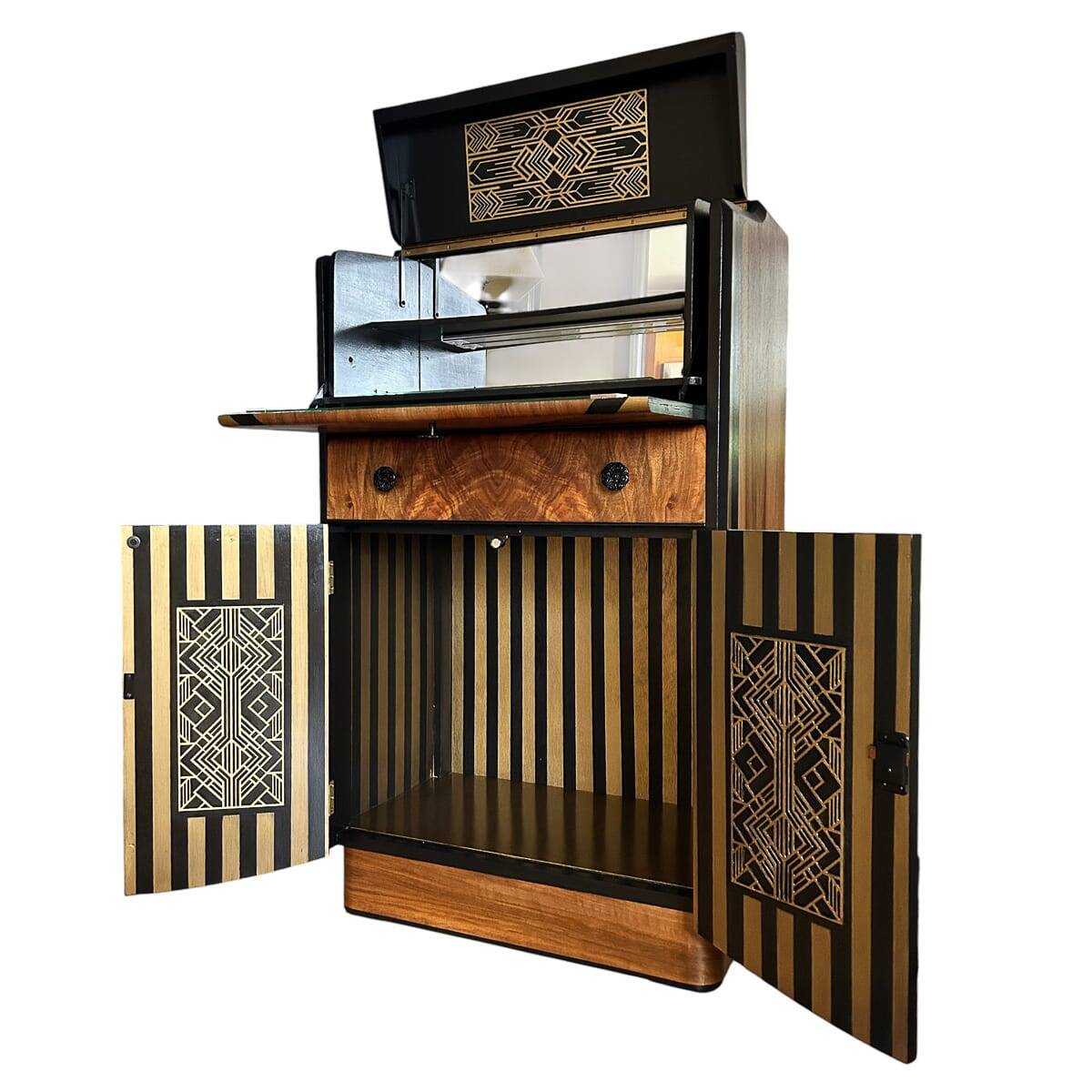 Vintage mid-century nathan “waterfall” art deco cocktail cabinet