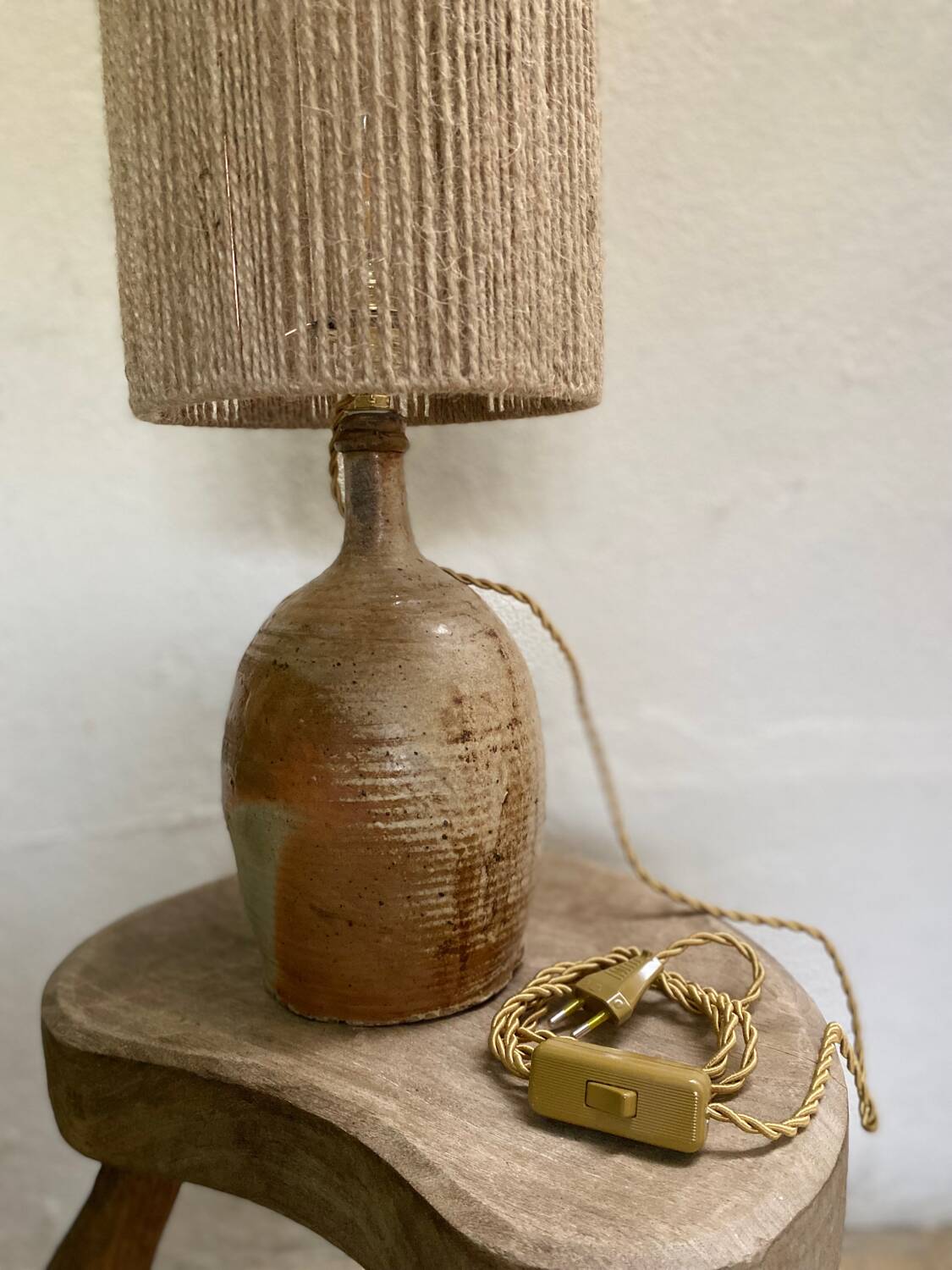 Large sandstone and rope lamp