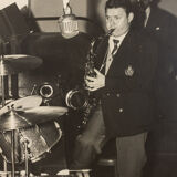 Jazz Band, 1940s b/w images on heavy wooden panels, 85 x 99 cm