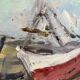 Boats in the harbor, oil on panel