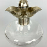 Blown glass carafe with silver frame and cap