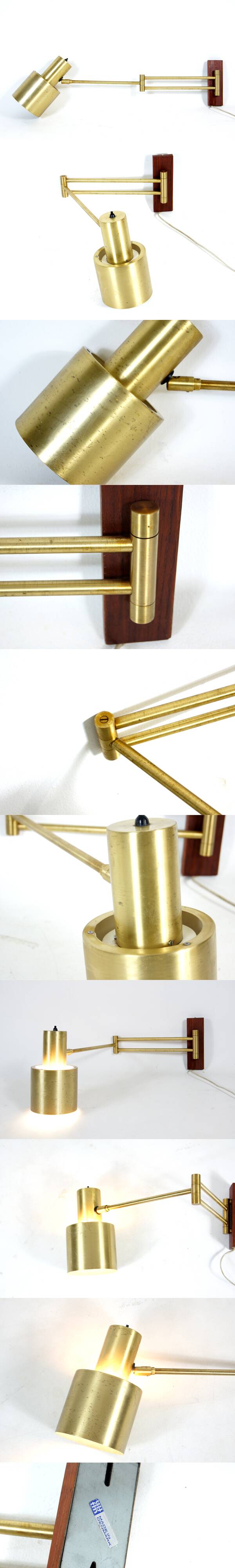 Retro Vintage Danish Jo Hammerborg Fog & Morup Brass Wall Lamp Light 60s 70s