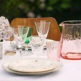 Set of 6 vintage pink depression glass tea or water glasses Rosaline French glassworks Arcoroc Luminarc