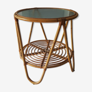 Vintage bamboo and frosted glass cocktail table
