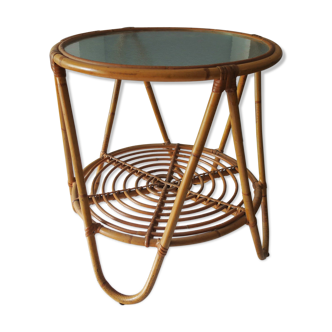 Vintage bamboo and frosted glass cocktail table