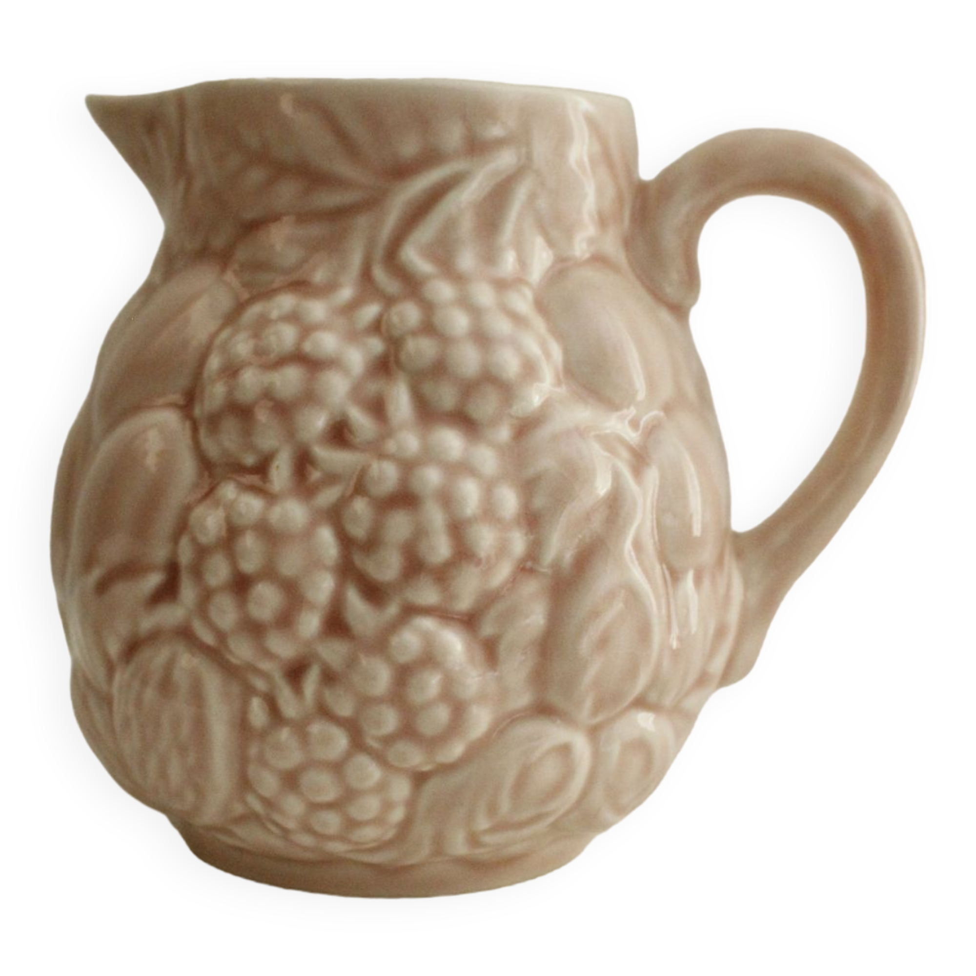 Pink pitcher - glazed ceramics - raspberry reliefs - Salins les Bains