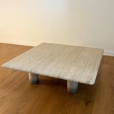 Table basse carrée en travertin, Angelo Mangiarotti, Italy, 1970s