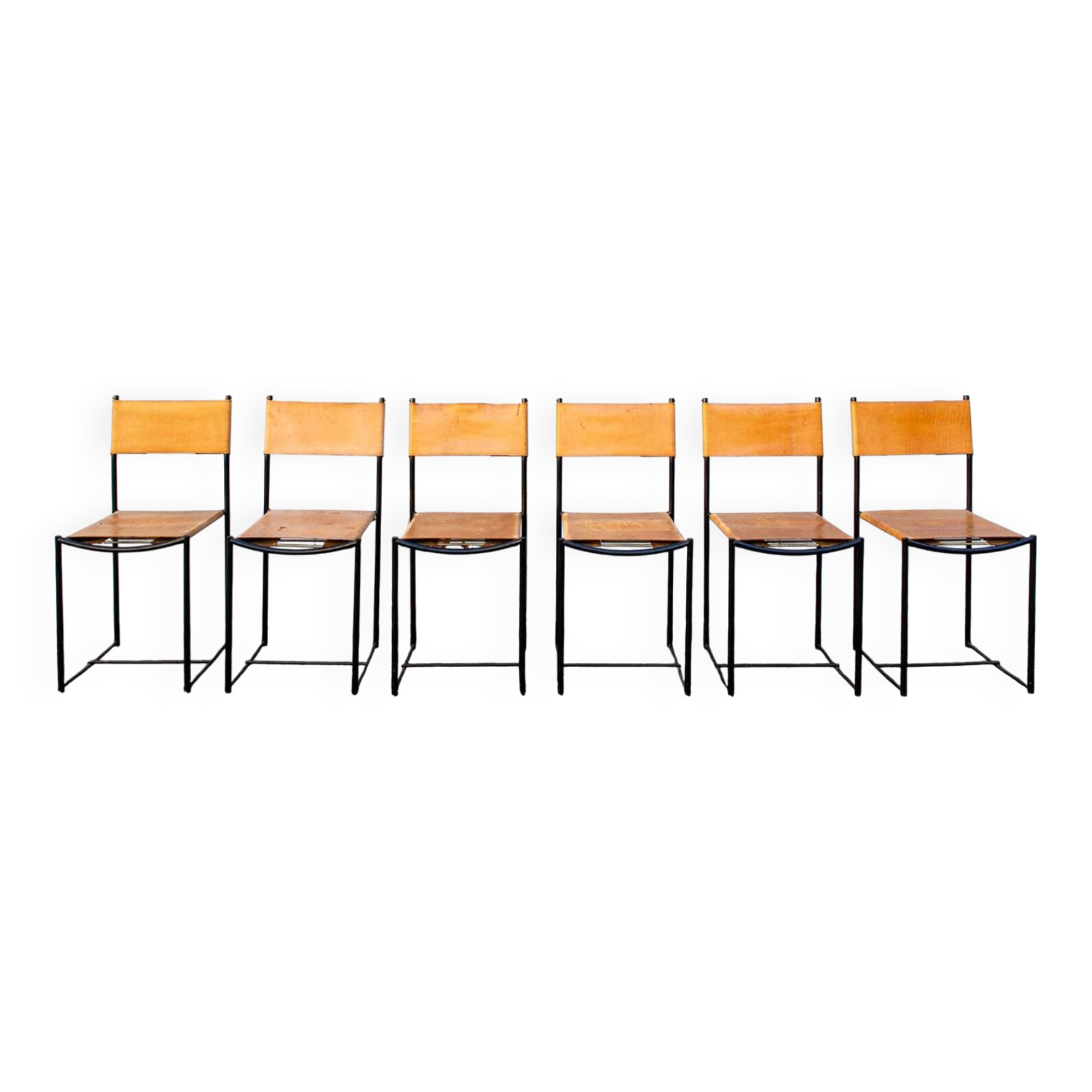 Spaghetti chairs with leather seats by Giandomenico Belotti for Alias, Italy, 1979, set of 6.