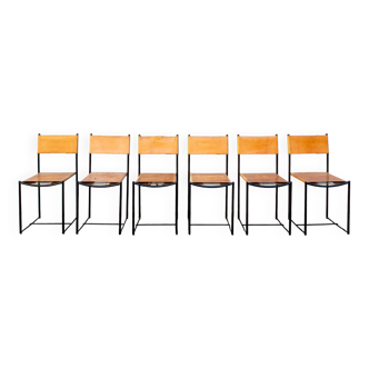 Spaghetti chairs with leather seats by Giandomenico Belotti for Alias, Italy, 1979, set of 6.