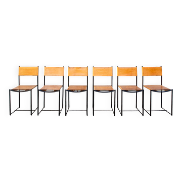 6 black metal and leather chairs by Giandomenico Belotti for Alias, Italy, 1979