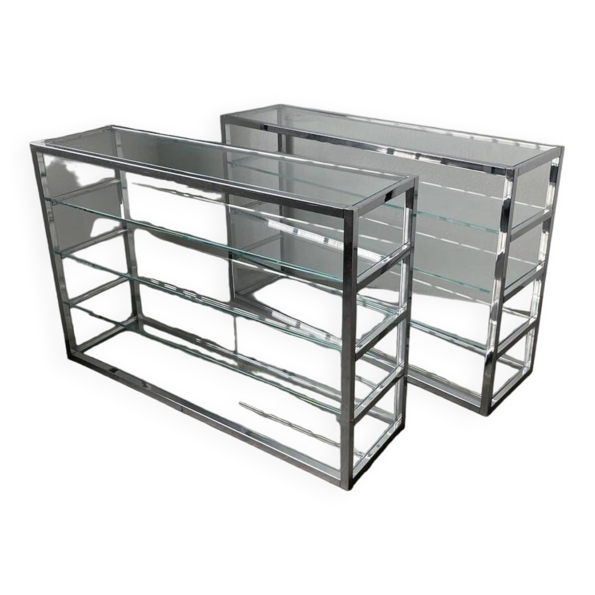Pair of chrome and glass shelves from the 70s