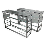 Pair of chrome and glass shelves from the 70s