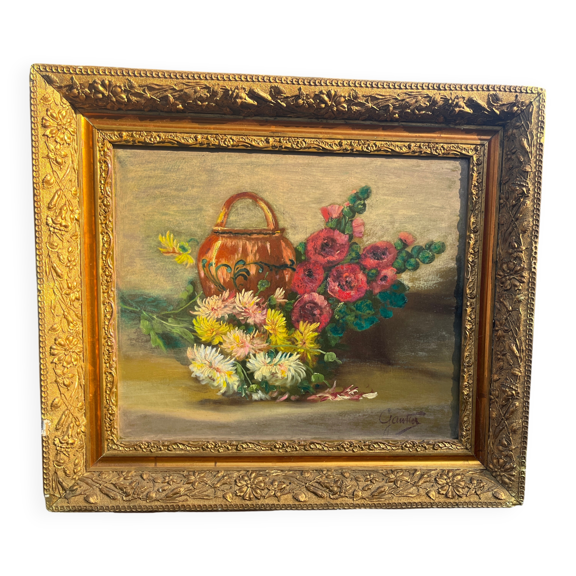Still Life with Flowers - Oil on Canvas Signed Gautier - Frame Do