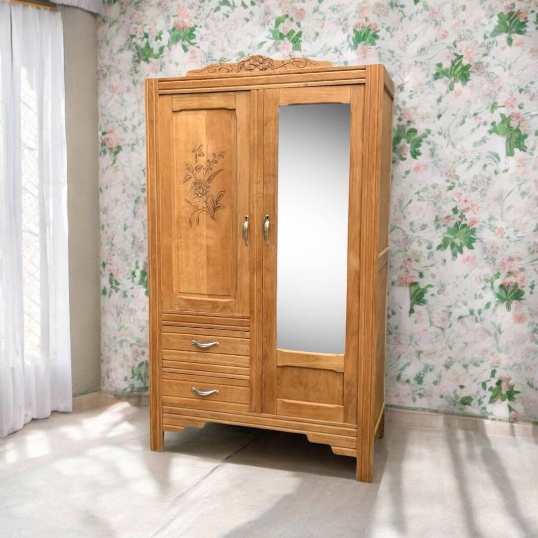 Parisian art deco hotel wardrobe in solid raw oak 1930