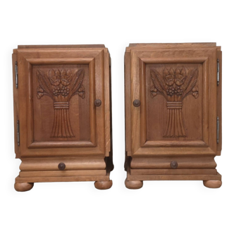 Pair of rustic bedside tables oak art deco 1940