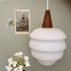 Vintage Scandinavian pendant lamp in teak and opaline